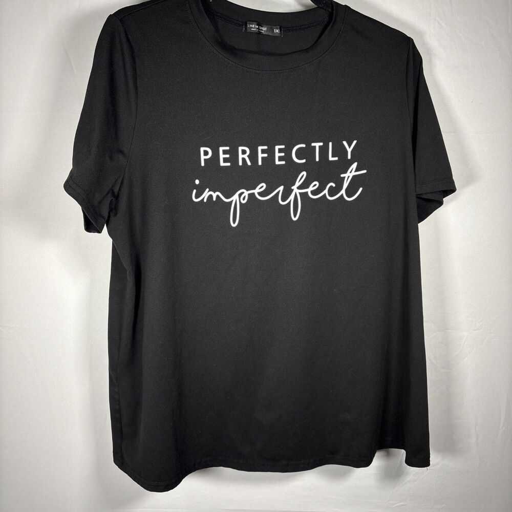 SHEIN Curve Womens 1XL Black Perfectly Imperfect Graphic T-Shirt Plus Size